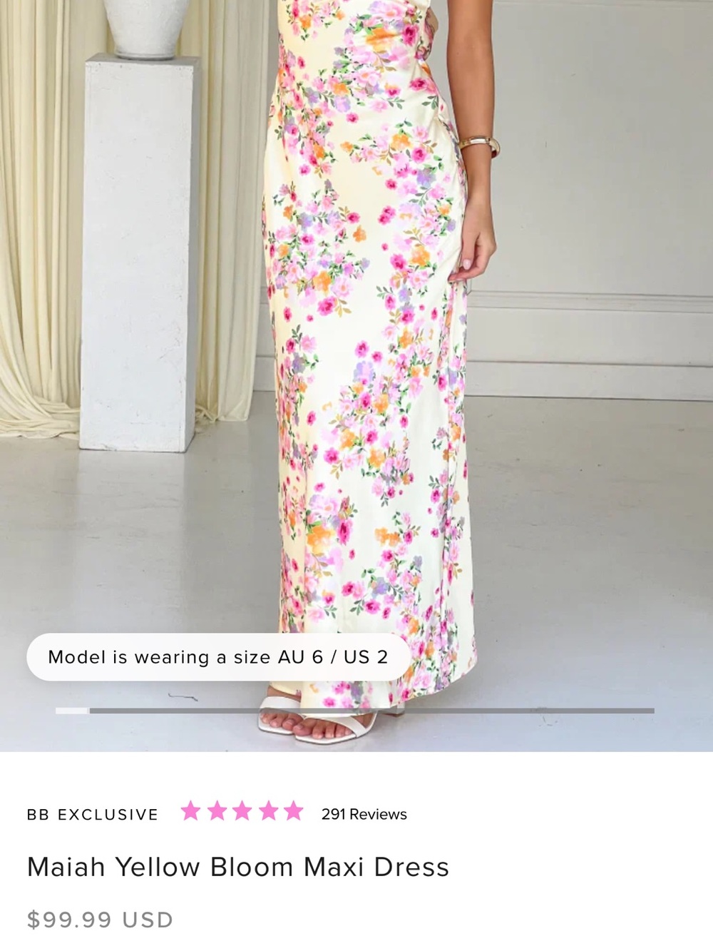 Beginning Boutique Cream Strapless Floral Maxi Dress with Pink & Yellow Blooms